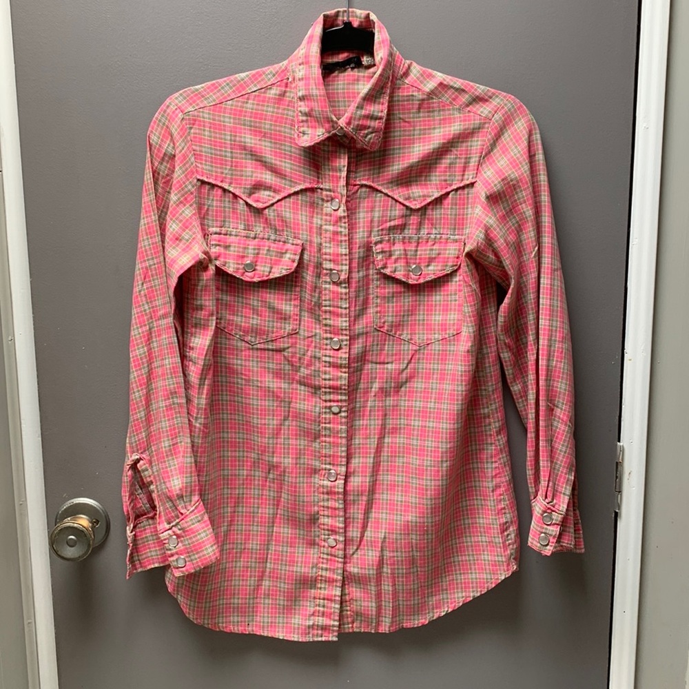 Pink Plaid Vintage Western Shirt.